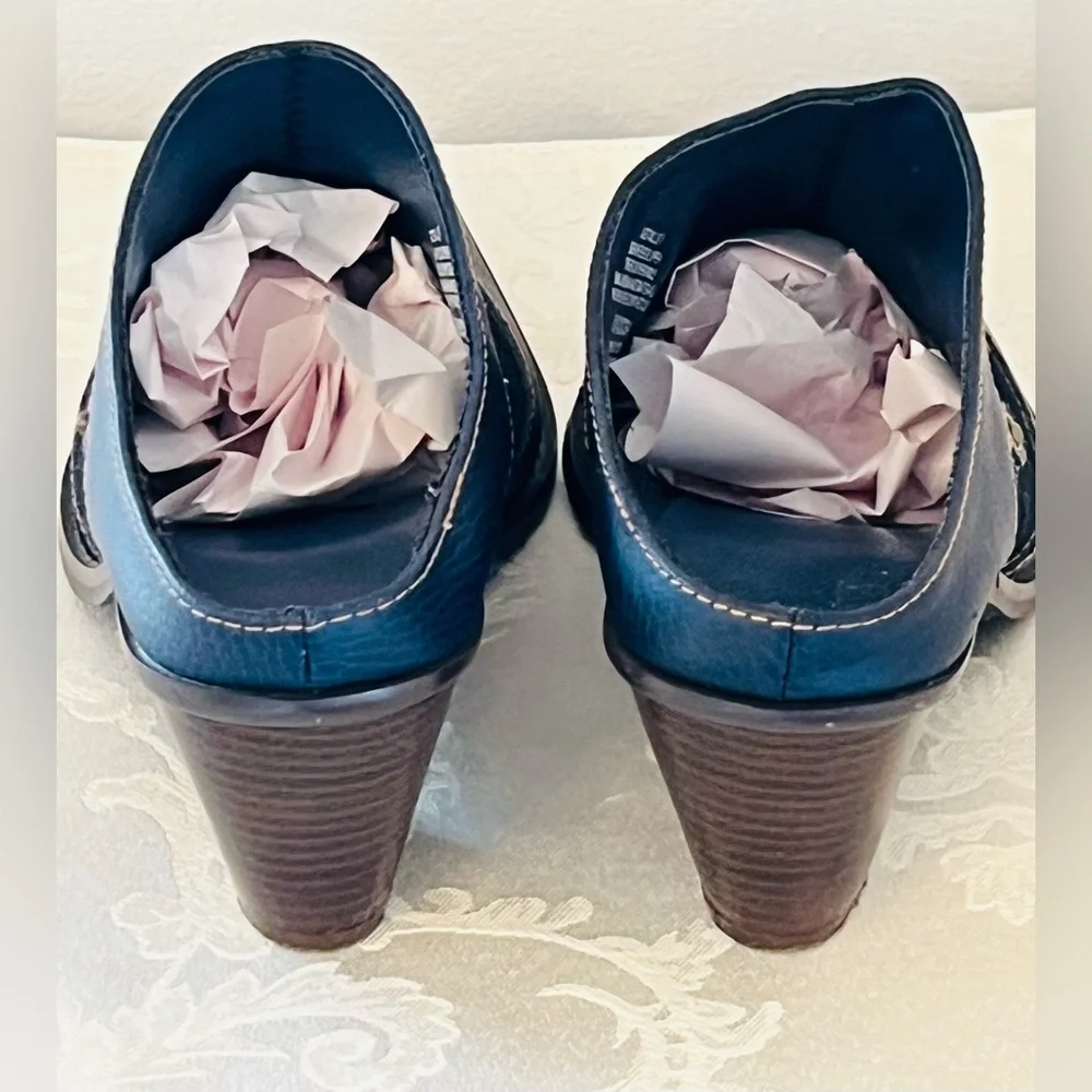Women’s Retro Style Blue Suede And Leather Western Mules With 3” Heel Size 7 - Picture 7 of 11